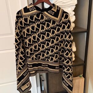 FAUX Dior Black and Beige Logo Jacquard Knit Sweater shawl NWOT was gift